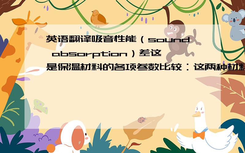 英语翻译吸音性能（sound absorption）差这是保温材料的各项参数比较：这两种材料最常见,且不含有害物质,他们