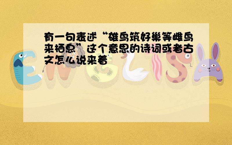 有一句表述“雄鸟筑好巢等雌鸟来栖息”这个意思的诗词或者古文怎么说来着