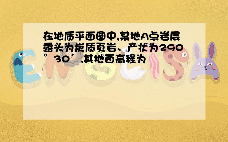 在地质平面图中,某地A点岩层露头为炭质页岩、产状为290°30′,其地面高程为