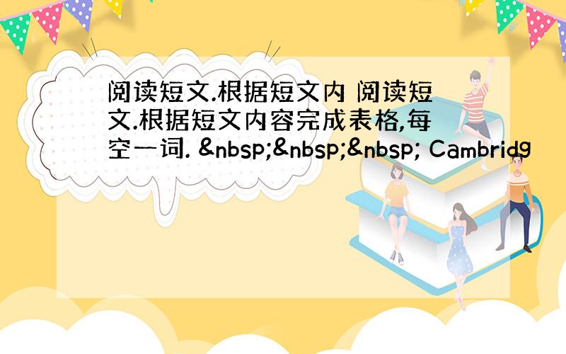 阅读短文.根据短文内 阅读短文.根据短文内容完成表格,每空一词.     Cambridg