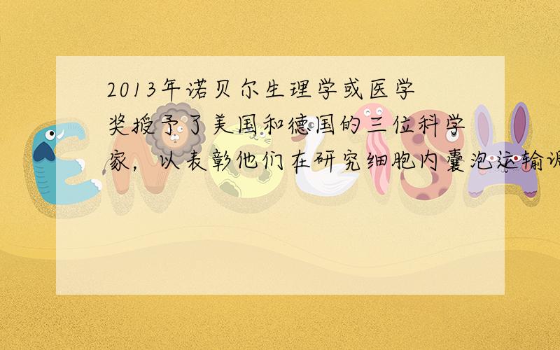 2013年诺贝尔生理学或医学奖授予了美国和德国的三位科学家，以表彰他们在研究细胞内囊泡运输调节机制方面的突出贡献．研究发