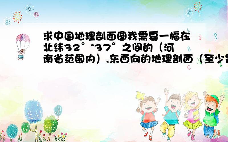 求中国地理剖面图我需要一幅在北纬32°~37°之间的（河南省范围内）,东西向的地理剖面（至少是东经80°~120°）,上