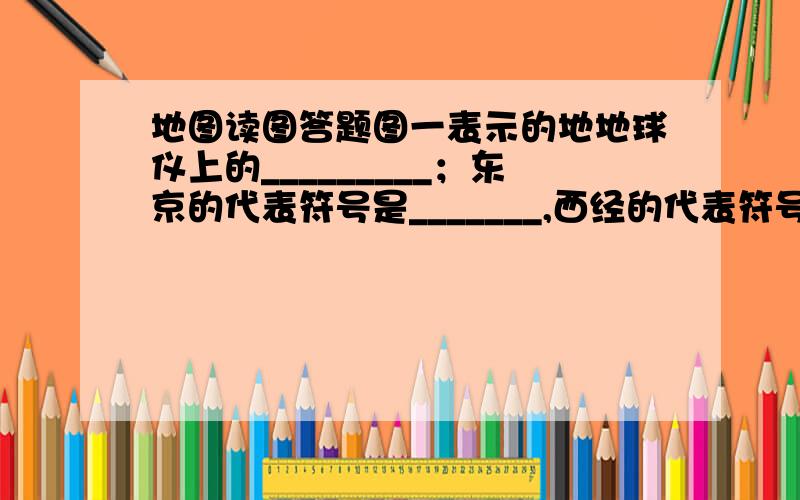 地图读图答题图一表示的地地球仪上的_________；东京的代表符号是_______,西经的代表符号是_______；请