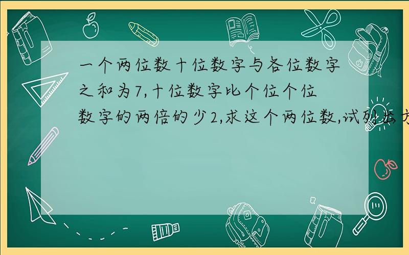 一个两位数十位数字与各位数字之和为7,十位数字比个位个位数字的两倍的少2,求这个两位数,试列出方程.