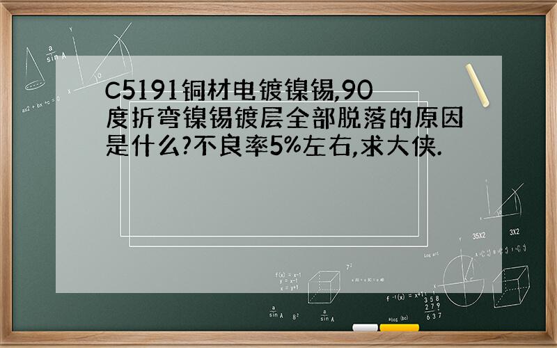 C5191铜材电镀镍锡,90度折弯镍锡镀层全部脱落的原因是什么?不良率5%左右,求大侠.