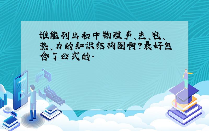 谁能列出初中物理声、光、电、热、力的知识结构图啊?最好包含了公式的.