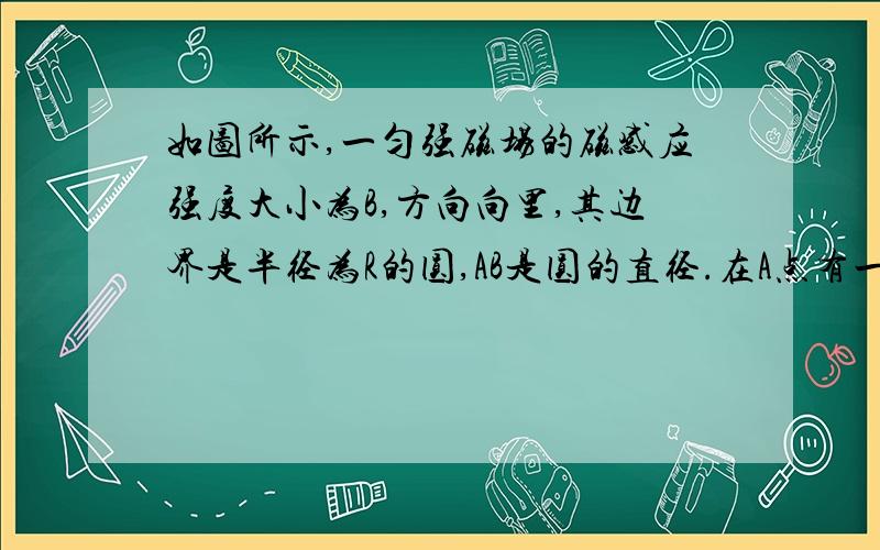 如图所示,一匀强磁场的磁感应强度大小为B,方向向里,其边界是半径为R的圆,AB是圆的直径.在A点有一粒子