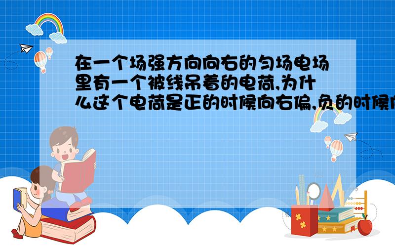 在一个场强方向向右的匀场电场里有一个被线吊着的电荷,为什么这个电荷是正的时候向右偏,负的时候向左偏?