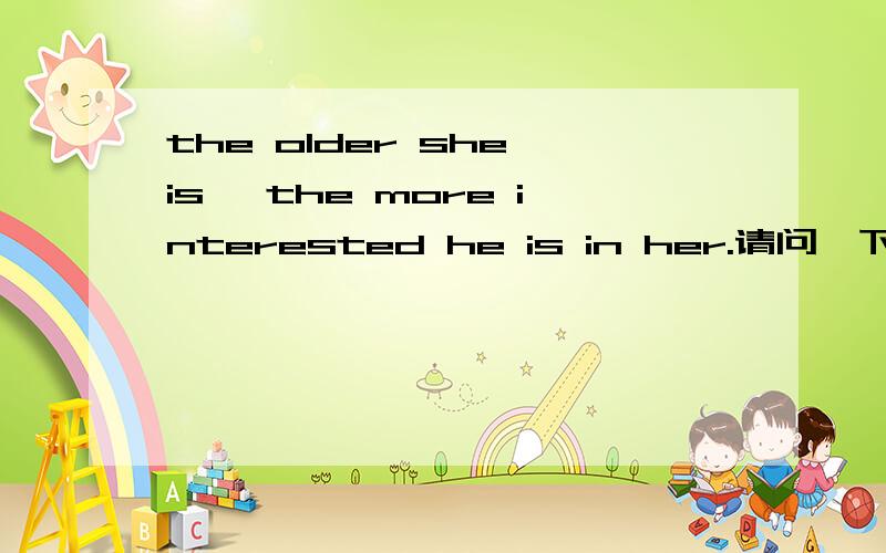 the older she is ,the more interested he is in her.请问一下in he