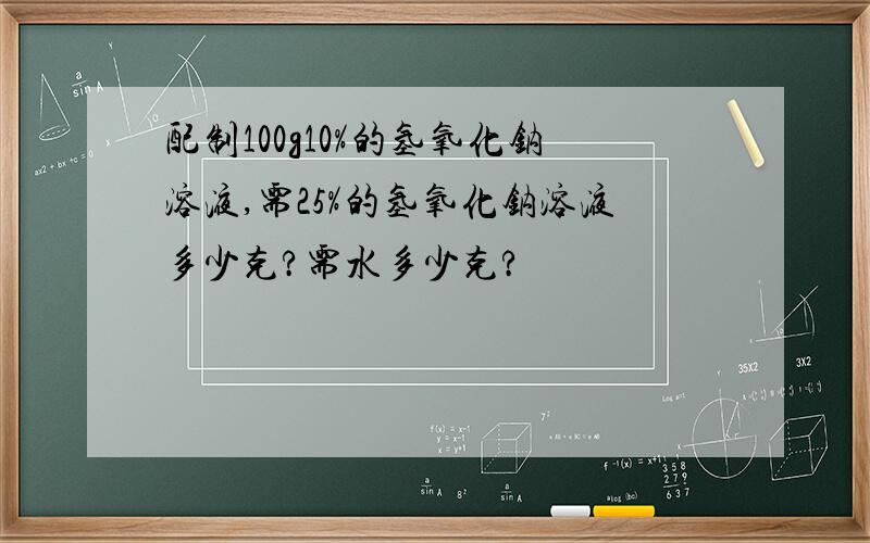 配制100g10%的氢氧化钠溶液,需25%的氢氧化钠溶液多少克?需水多少克?