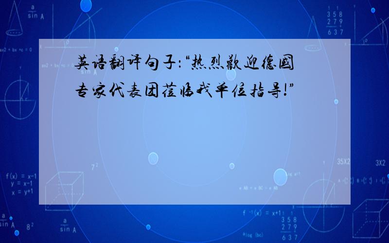 英语翻译句子：“热烈欢迎德国专家代表团莅临我单位指导!”