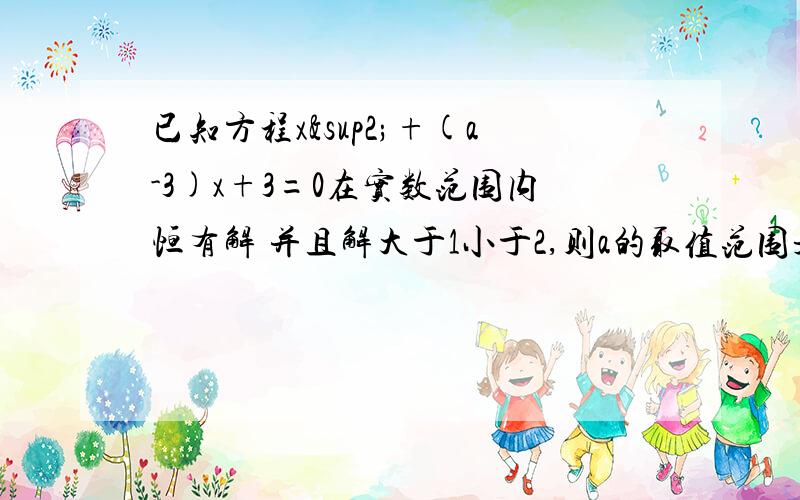 已知方程x²+(a-3)x+3=0在实数范围内恒有解 并且解大于1小于2,则a的取值范围是