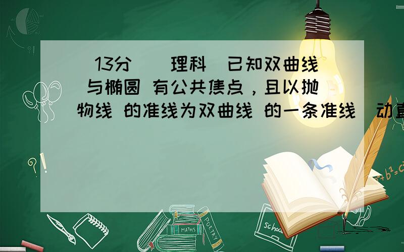 (13分)（理科）已知双曲线 与椭圆 有公共焦点，且以抛物线 的准线为双曲线 的一条准线．动直线 过双曲线 的右焦点 且