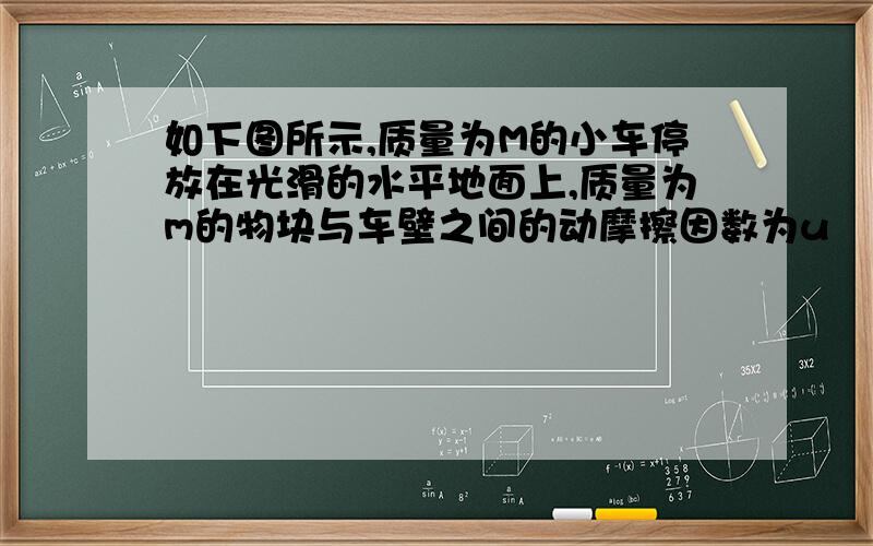 如下图所示,质量为M的小车停放在光滑的水平地面上,质量为m的物块与车壁之间的动摩擦因数为u