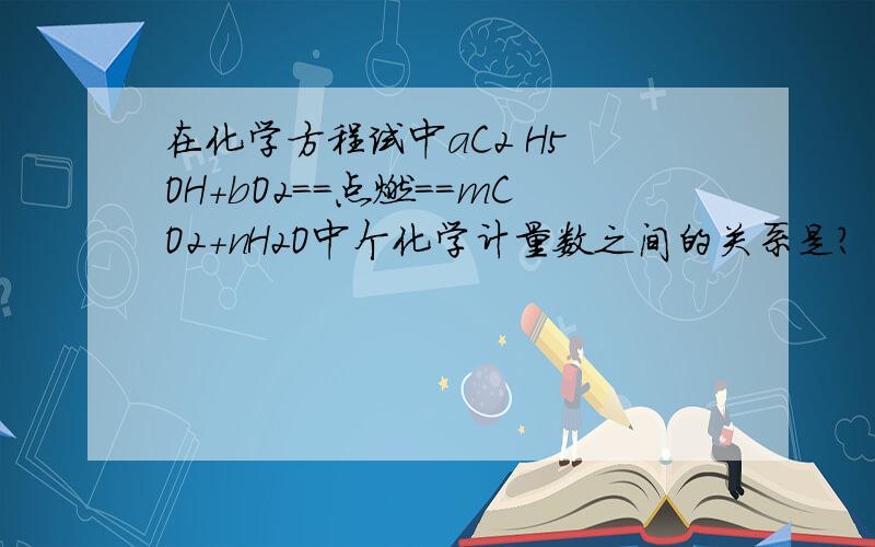 在化学方程试中aC2 H5 OH+bO2==点燃==mCO2+nH2O中个化学计量数之间的关系是?