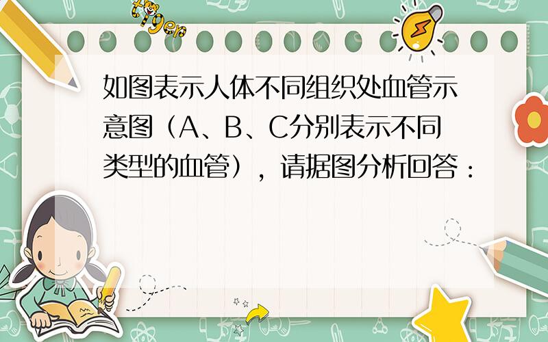 如图表示人体不同组织处血管示意图（A、B、C分别表示不同类型的血管），请据图分析回答：