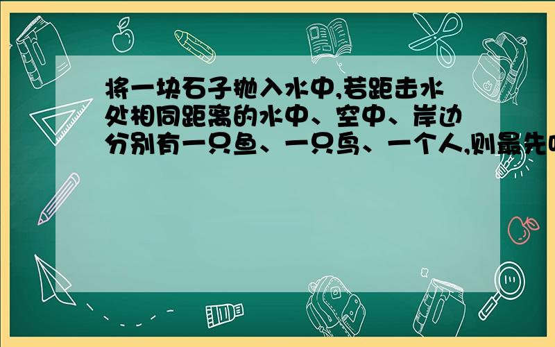 将一块石子抛入水中,若距击水处相同距离的水中、空中、岸边分别有一只鱼、一只鸟、一个人,则最先听到水声的是（ ）