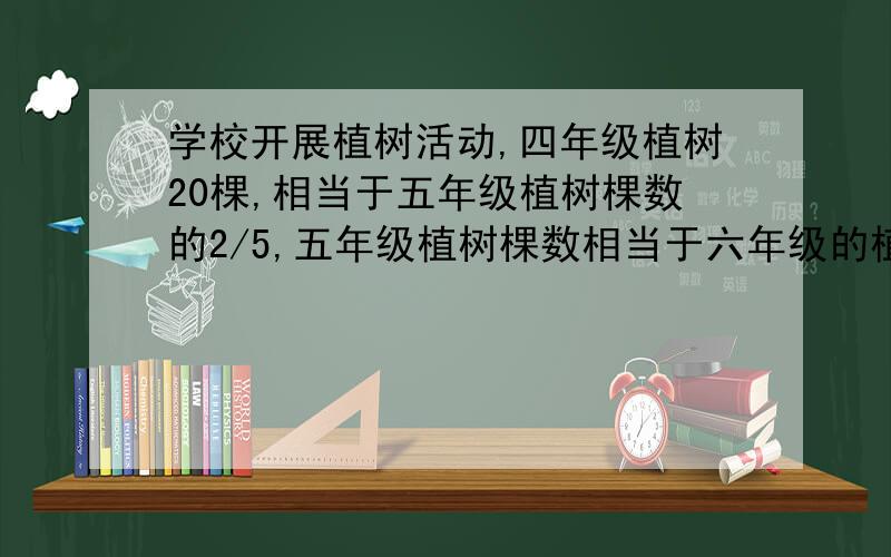 学校开展植树活动,四年级植树20棵,相当于五年级植树棵数的2/5,五年级植树棵数相当于六年级的植树棵数的1/3.