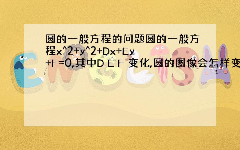 圆的一般方程的问题圆的一般方程x^2+y^2+Dx+Ey+F=0,其中D E F 变化,圆的图像会怎样变化?（如半径变长