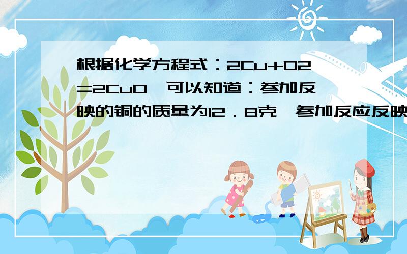 根据化学方程式：2Cu+O2=2CuO,可以知道：参加反映的铜的质量为12．8克,参加反应反映的氧气的质量为