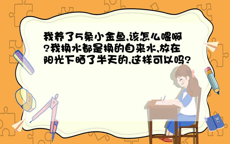 我养了5条小金鱼,该怎么喂啊?我换水都是换的自来水,放在阳光下晒了半天的,这样可以吗?