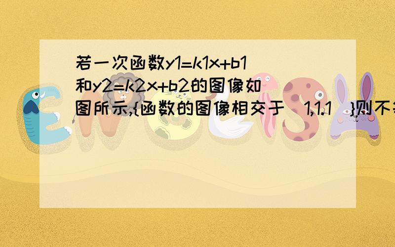 若一次函数y1=k1x+b1和y2=k2x+b2的图像如图所示,{函数的图像相交于（1,1.1）}则不等式k1x+b1>