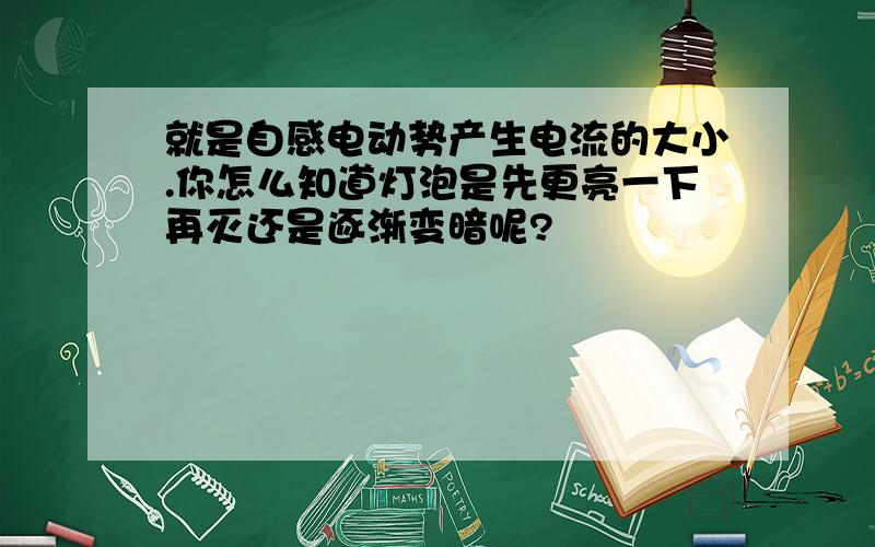 就是自感电动势产生电流的大小.你怎么知道灯泡是先更亮一下再灭还是逐渐变暗呢?