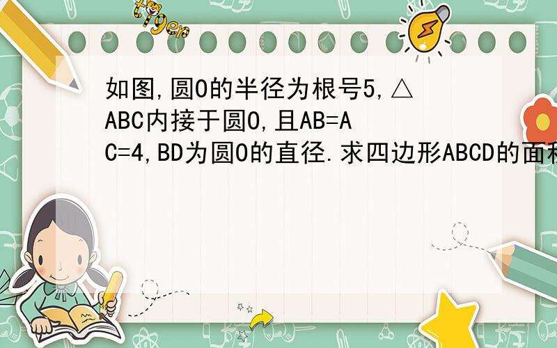 如图,圆O的半径为根号5,△ABC内接于圆O,且AB=AC=4,BD为圆O的直径.求四边形ABCD的面积.