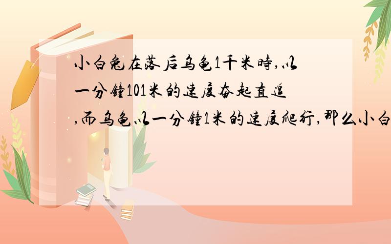 小白兔在落后乌龟1千米时,以一分钟101米的速度奋起直追,而乌龟以一分钟1米的速度爬行,那么小白兔要几分钟追上乌龟?