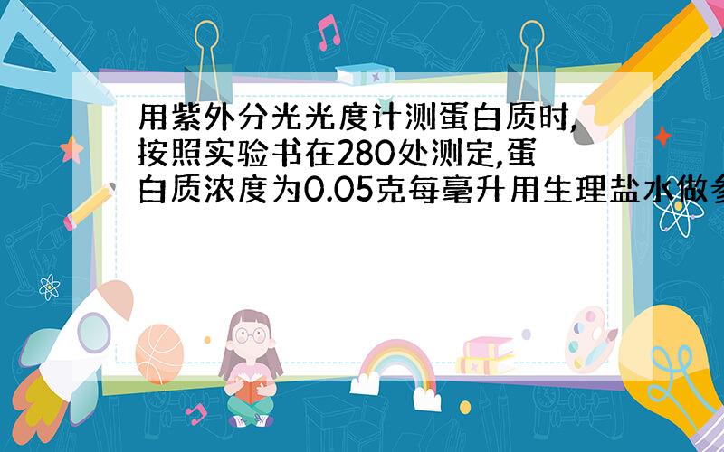 用紫外分光光度计测蛋白质时,按照实验书在280处测定,蛋白质浓度为0.05克每毫升用生理盐水做参比无吸收