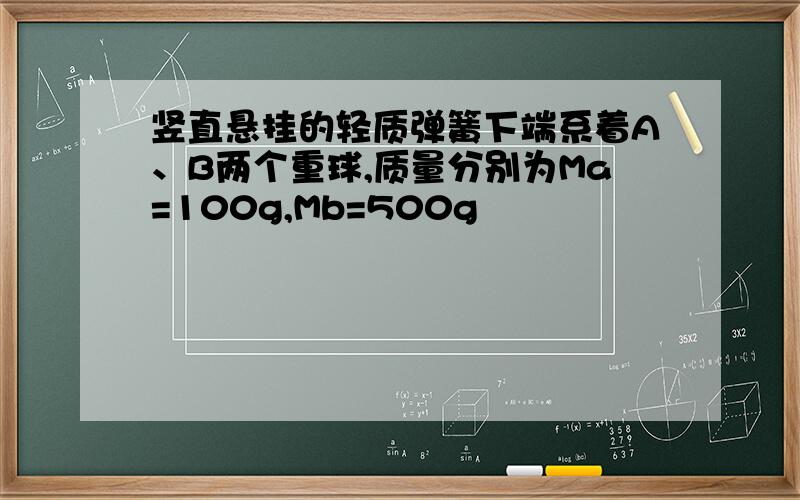 竖直悬挂的轻质弹簧下端系着A、B两个重球,质量分别为Ma=100g,Mb=500g