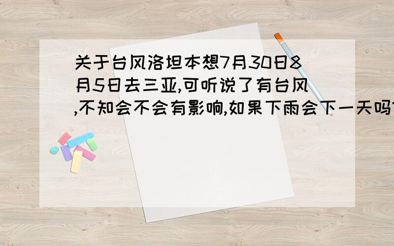 关于台风洛坦本想7月30日8月5日去三亚,可听说了有台风,不知会不会有影响,如果下雨会下一天吗?