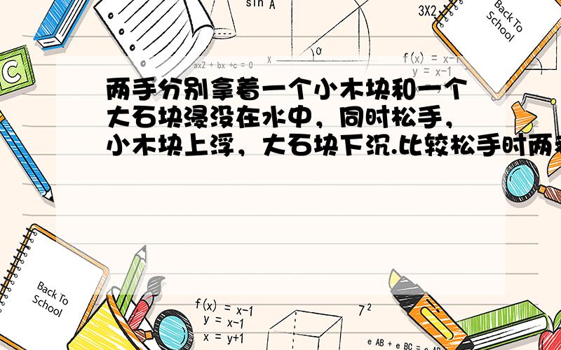 两手分别拿着一个小木块和一个大石块浸没在水中，同时松手，小木块上浮，大石块下沉.比较松手时两者所受的浮力（　　）