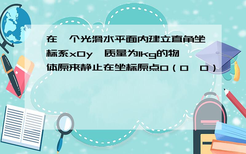 在一个光滑水平面内建立直角坐标系xOy,质量为1kg的物体原来静止在坐标原点O（0,0）,