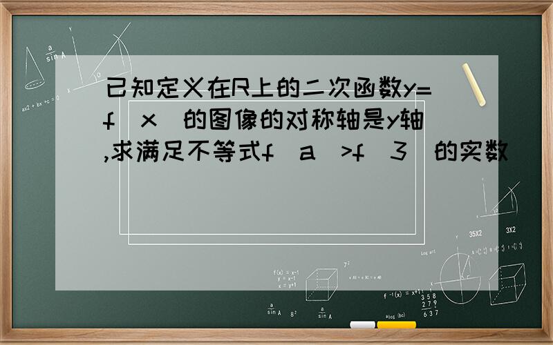 已知定义在R上的二次函数y=f(x)的图像的对称轴是y轴,求满足不等式f(a)>f(3)的实数