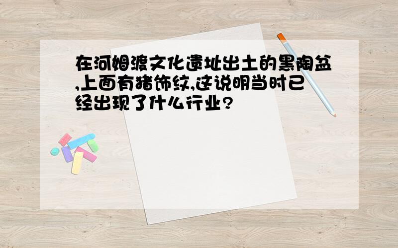 在河姆渡文化遗址出土的黑陶盆,上面有猪饰纹,这说明当时已经出现了什么行业?