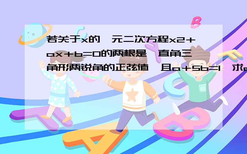 若关于x的一元二次方程x2＋ax＋b=0的两根是一直角三角形两锐角的正弦值,且a＋5b=1,求a,b的值.