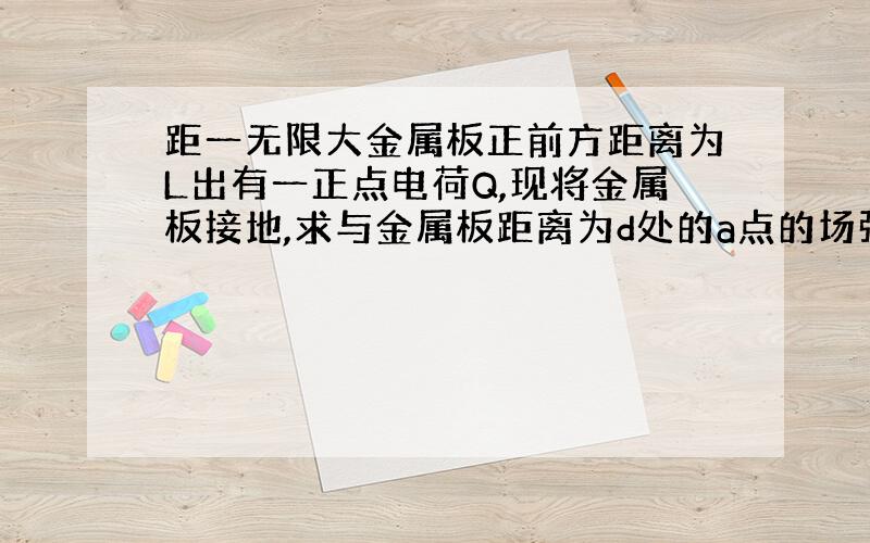 距一无限大金属板正前方距离为L出有一正点电荷Q,现将金属板接地,求与金属板距离为d处的a点的场强