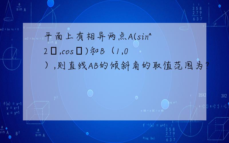 平面上有相异两点A(sin^2θ,cosθ)和B（1,0）,则直线AB的倾斜角的取值范围为?