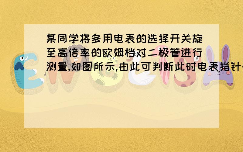 某同学将多用电表的选择开关旋至高倍率的欧姆档对二极管进行测量,如图所示,由此可判断此时电表指针的偏角______（填“大