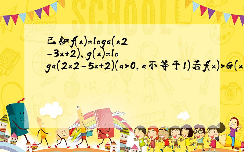 已知f(x)=loga(x2-3x+2),g(x)=loga(2x2-5x+2)(a>0,a不等于1)若f(x)>G(x