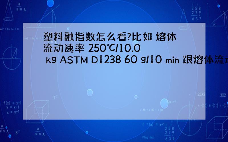 塑料融指数怎么看?比如 熔体流动速率 250℃/10.0 kg ASTM D1238 60 g/10 min 跟熔体流动