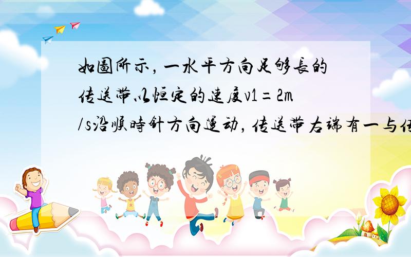 如图所示，一水平方向足够长的传送带以恒定的速度v1=2m/s沿顺时针方向运动，传送带右端有一与传送带等高的光滑水平面，一