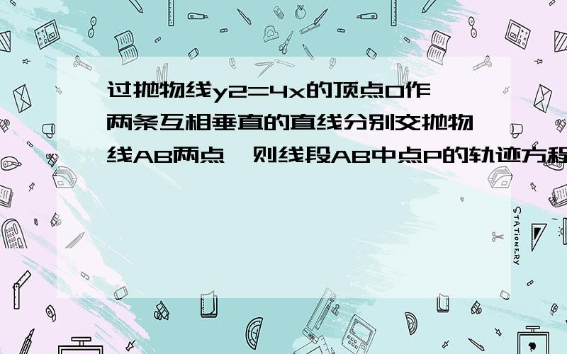 过抛物线y2=4x的顶点O作两条互相垂直的直线分别交抛物线AB两点,则线段AB中点P的轨迹方程是