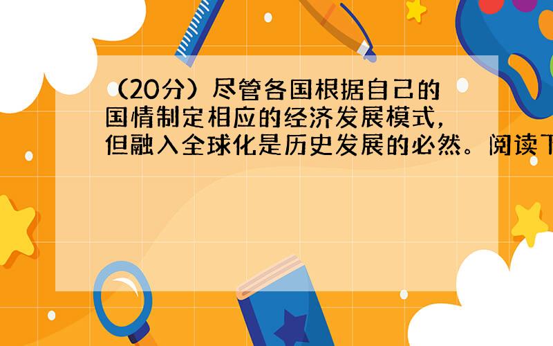 （20分）尽管各国根据自己的国情制定相应的经济发展模式，但融入全球化是历史发展的必然。阅读下列材料，结合所学知识回答问题