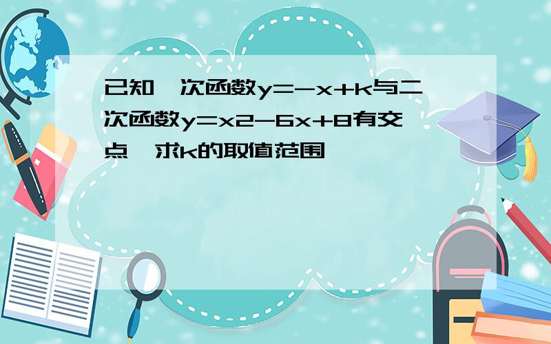 已知一次函数y=-x+k与二次函数y=x2-6x+8有交点,求k的取值范围