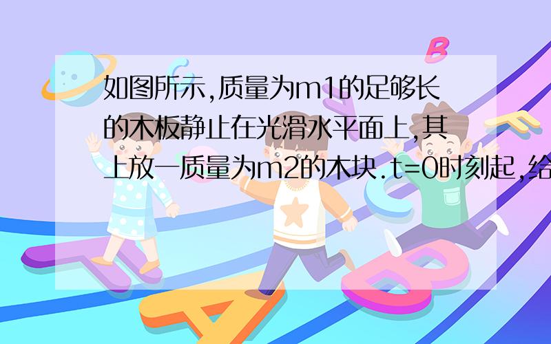 如图所示,质量为m1的足够长的木板静止在光滑水平面上,其上放一质量为m2的木块.t=0时刻起,给木块施加一水平衡力F.分