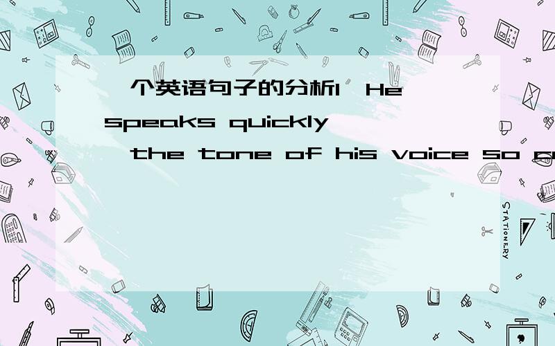 一个英语句子的分析1、He speaks quickly,the tone of his voice so comman