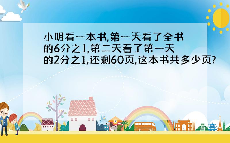 小明看一本书,第一天看了全书的6分之1,第二天看了第一天的2分之1,还剩60页,这本书共多少页?