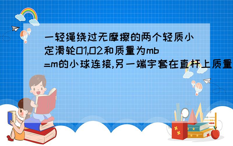 一轻绳绕过无摩擦的两个轻质小定滑轮O1,O2和质量为mb=m的小球连接,另一端宇套在直杆上质量ma=m的小物块连接,已知